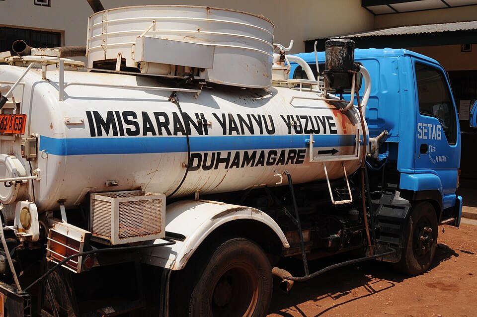 Vacuum tanker used for emptying septic tanks, photographed in Gitega