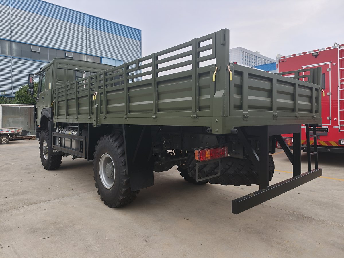 HOWO 12.5t NG Dropside Cargo Truck — Rear-left 45° view (cargo body and rear guard)